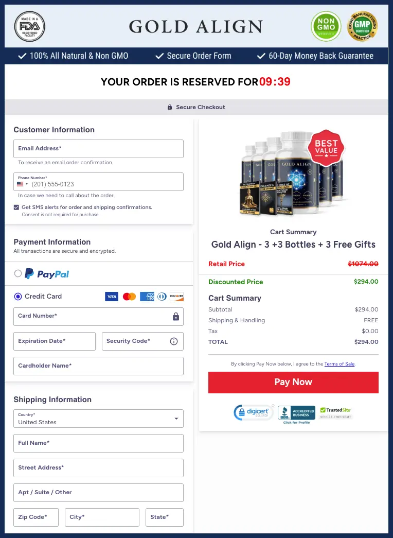 Gold Align Official Website Secure Order Page